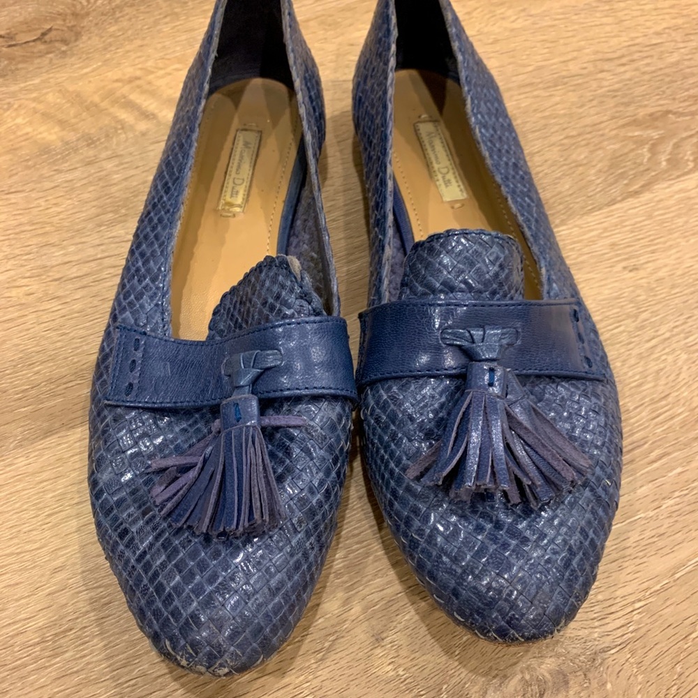 Massimo Dutti blue braided leather loafers with tassel detail